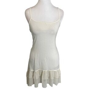 Ivory Mini Dress with Ruffle‎ Hem Sleeveless Layering Slip Dress